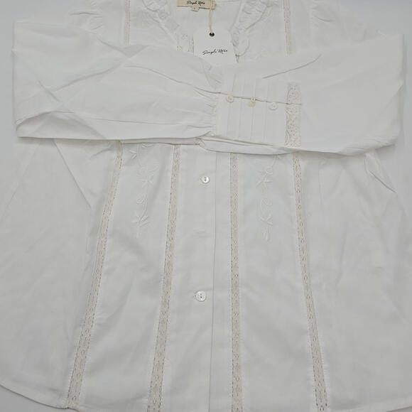 Simple Retro Faith‎ Lace Patchwork Embroidered Off White L Cottagecore Blouse - Picture 7 of 10